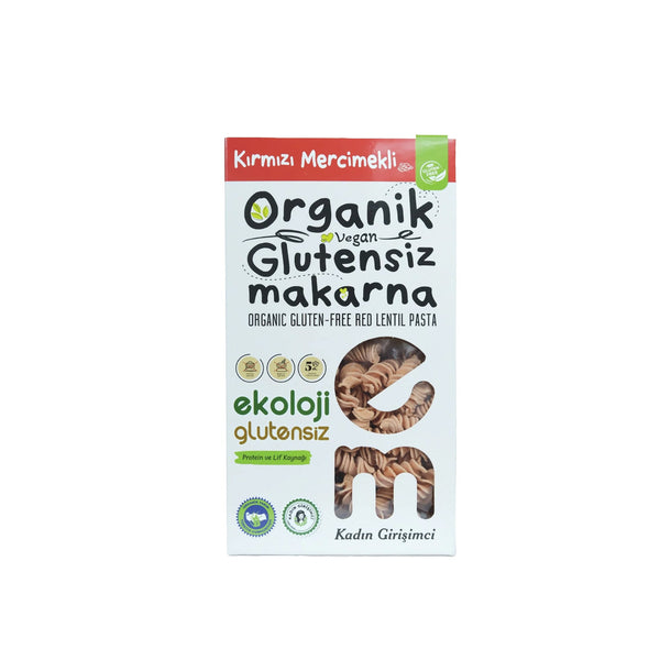 Organik Glutensiz Makarna Kırmızı Mercimekli Burgu 200 Gr.